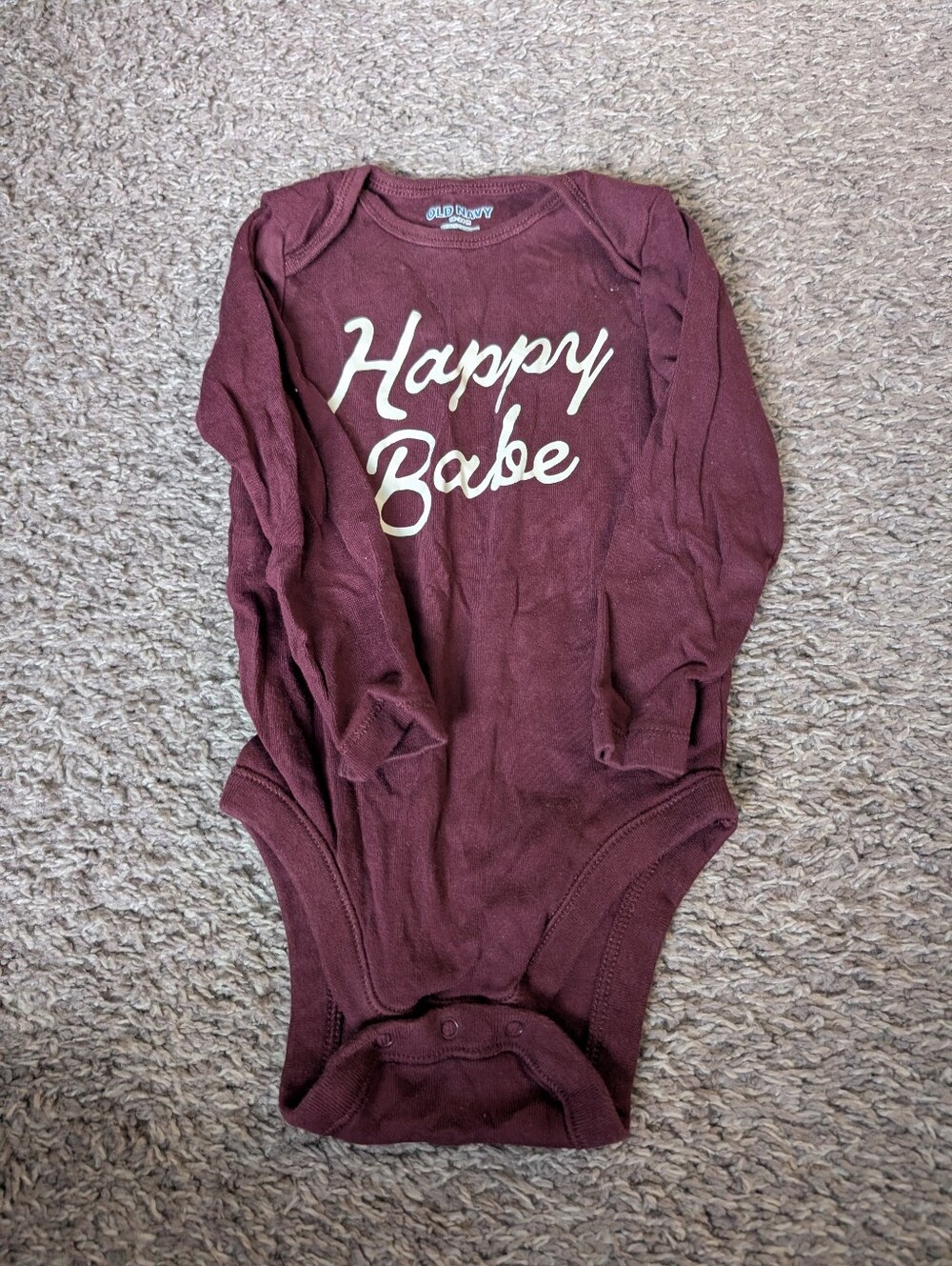 Old Navy Maroon Long-Sleeve One-Piece with "Happy Babe" Script